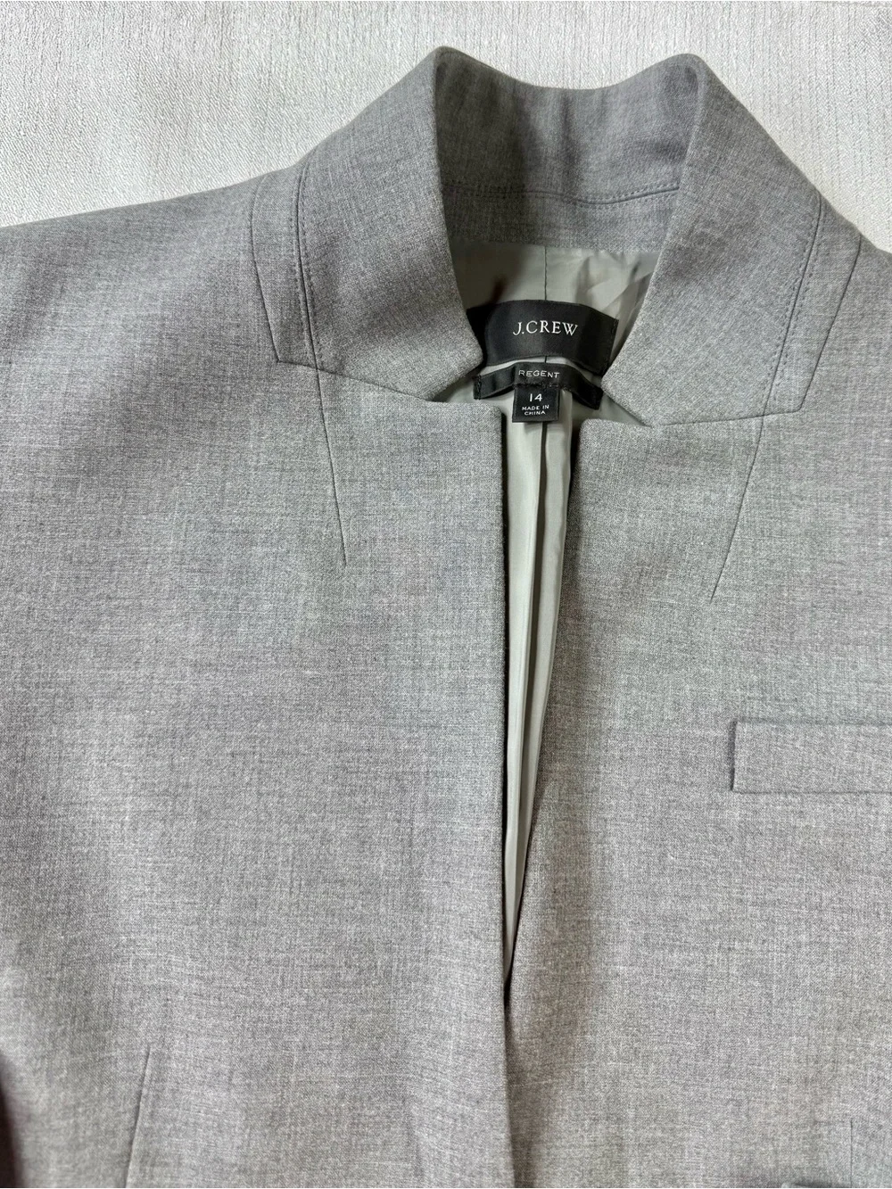 J. Crew Regent 2 Piece Suit Size 14 Gray Tailored Blazer And Straight Leg Pants